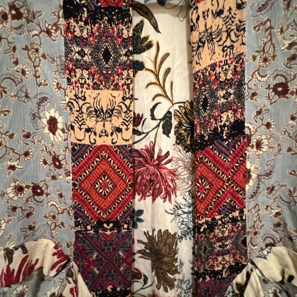 Umgee Boho‎ Duster Kimono Long Cardigan Mixed Print Floral M/L - Picture 5 of 9